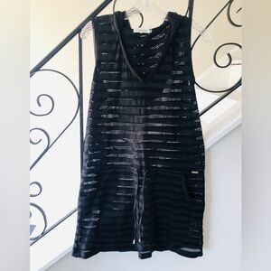 Calvin Klein Beach Poolside Cover Up Black Sleeveless Hooded Semi Sheer